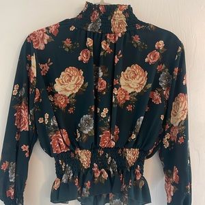 Deep Green Floral Top Size M